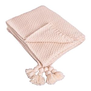 QUVIO Plaid met kwastjes - Polyester - 130 x170 cm - Beige