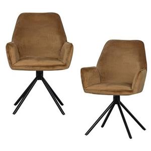 Woood Exclusive Amber Eetkamerstoel - Fluweel - Karamel - Set van 2