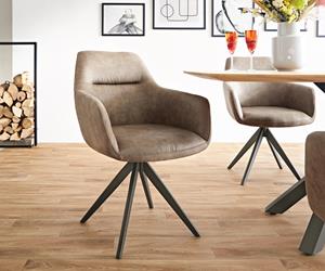 DELIFE Drehstuhl Pejo-Flex Taupe Vintage Kreuzgestell breit Effektfinish Titan 360° drehbar