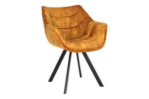 Invicta Interior Design stoel THE DUTCH COMFORT mosterdgeel fluweel met armleuning gestoffeerde zwart metalen poten - 44276