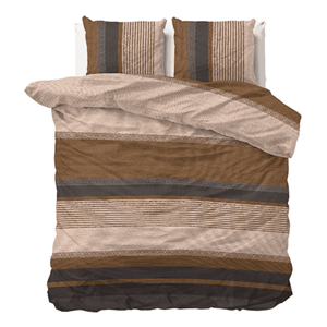 sleeptimeelegance Dekbedovertrek Marina - Tweepersoons (200x220 cm) - Bruin Polyester-katoen - Dessin: Strepen - Sleeptime Elegance - 