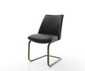 DELIFE Freischwinger Elso-Flex Echt-Leder Schwarz Freischwinger flach Effektfinish Titan Taschenfederkern
