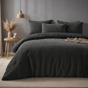 SlaapTextiel Teddy Check Dekbedovertrek Antraciet-2-persoons (200 x 200/220 cm)