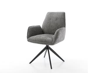 DELIFE Drehstuhl Zoa-Flex Bouclé Grau Kreuzgestell breit Schwarz 360° drehbar