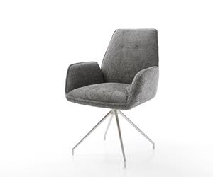 DELIFE Drehstuhl Zoa-Flex Bouclé Grau Kreuzgestell konisch Edelstahl 180° drehbar
