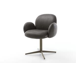 DELIFE Drehstuhl Nube-Flex mit Armlehnen Mikrofaser Anthrazit Vintage Fußkreuz Effektfinish Titan 360° drehbar Taschenfederkern