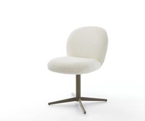 DELIFE Drehstuhl Nube-Flex Bouclé Weiß Fußkreuz Effektfinish Titan 360° drehbar Taschenfederkern