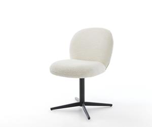 DELIFE Drehstuhl Nube-Flex Bouclé Weiß Fußkreuz Schwarz 360° drehbar Taschenfederkern