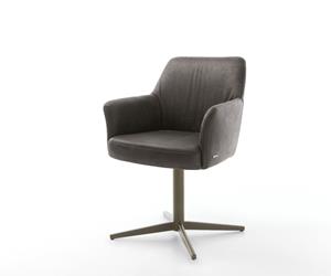 DELIFE Drehstuhl Xana-Flex mit Armlehnen Mikrofaser Anthrazit Vintage Fußkreuz Effektfinish Titan 360° drehbar Taschenfederkern