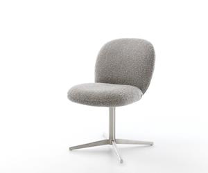 DELIFE Drehstuhl Nube-Flex Bouclé Silbergrau Fußkreuz Edelstahl 360° drehbar Taschenfederkern