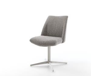 DELIFE Drehstuhl Elso-Flex Bouclé Silbergrau Fußkreuz Edelstahl 360° drehbar Taschenfederkern