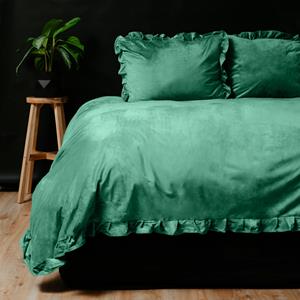 BSCI en Oekotex Ruffles Velvet Dekbedovertrek Groen-2-persoons (200 x 200/220 cm)