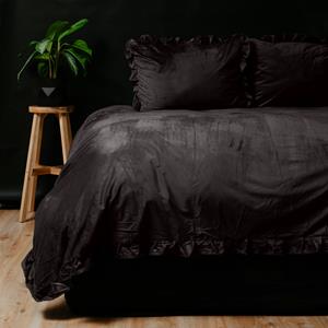 BSCI en Oekotex Ruffles Velvet Dekbedovertrek Antraciet-Lits-jumeaux (240 x 200/220 cm)