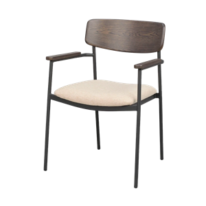 Rowico Home Maymont eikenhouten eetkamerstoel donkerbruin - met beige stoffen zitting en armleuningen
