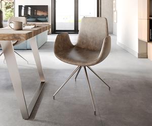 DELIFE Drehstuhl Ilia-Flex mit Armlehnen Taupe Vintage Kreuzgestell konisch Edelstahl 180° drehbar
