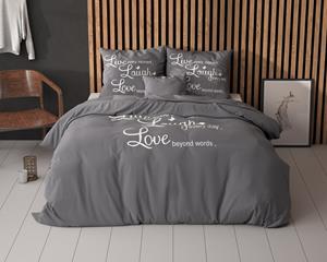 RoyalTextile - Live, Laugh & Love Dekbedovertrek Micropercal - Antraciet - 140 x 220