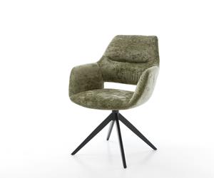 DELIFE Drehstuhl Yago-Flex mit Armlehnen Chenille Olive Kreuzgestell breit Schwarz 360° drehbar Wippfunktion