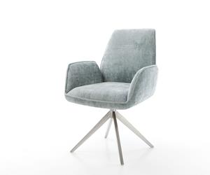 DELIFE Drehstuhl Zoa-Flex Chenille Pastellblau Kreuzgestell breit Edelstahl 360° drehbar Wippfunktion
