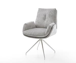 DELIFE Drehstuhl Clea-Flex Chenille Silbergrau Kreuzgestell konisch Edelstahl 180° drehbar