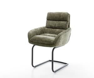 DELIFE Freischwinger Abelia-Flex mit Armlehnen Chenille Olive Freischwinger rund Schwarz