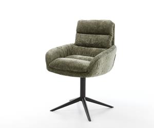 DELIFE Drehstuhl Abelia-Flex mit Armlehnen Chenille Olive Fußkreuz Schwarz 360° drehbar Wippfunktion