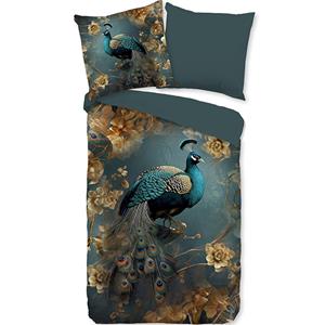 Pure Pauwen Dekbedovertrek Petrol-2-persoons (200 x 200/220 cm)