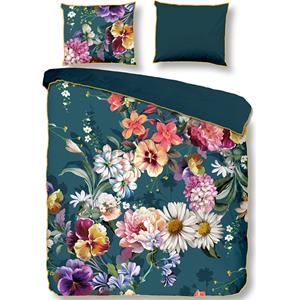 Descanso Kleurrijke Bloemen Organic Dekbedovertrek Petrol-2-persoons (200 x 200/220 cm)