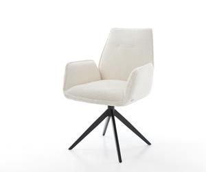 DELIFE Drehstuhl Zoa-Flex Bouclé Weiß Kreuzgestell breit Schwarz 360° drehbar