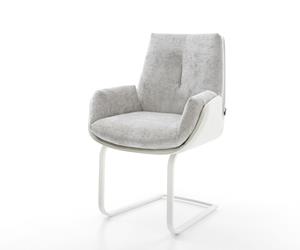 DELIFE Freischwinger Clea-Flex Materialmix Echt-Leder Weiß-Silbergrau Freischwinger flach Weiß