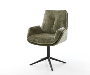 DELIFE Drehstuhl Clea-Flex Chenille Olive Fußkreuz Schwarz 360° drehbar Wippfunktion