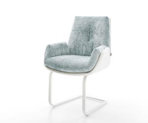 DELIFE Freischwinger Clea-Flex Materialmix Echt-Leder Weiß-Pastellblau Freischwinger flach Weiß