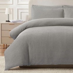 Zavelo Waffle Bliss Dekbedovertrek Grijs - Luxe, Comfort en Tijdloze Stijl-1-persoons (140 x 200/220 cm)