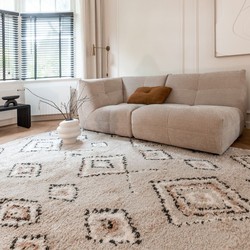 Interieur05 Berber Hoogpolig Vloerkleed Ikat Grijs|Beige