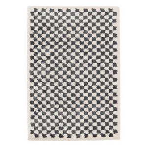 Sweeek  Donkerblauw en crèmekleurig dambord vormig interieur tapijt
