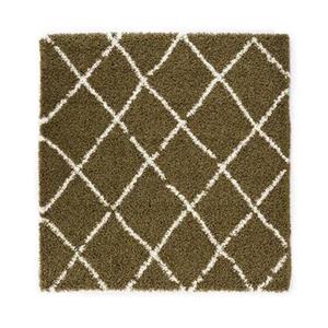 Boho&me Vierkant hoogpolig vloerkleed ruiten Habitat - olijfgroen|wit