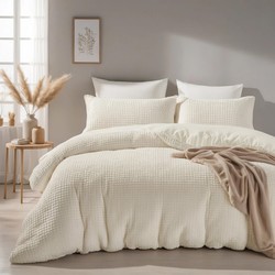 SlaapTextiel Teddy Check Dekbedovertrek Beige-2-persoons (200 x 200/220 cm)