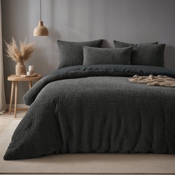 SlaapTextiel Teddy Check Dekbedovertrek Antraciet-1-persoons (140 x 200/220 cm)