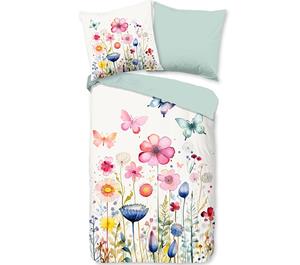 Pure Bloemenweide en Vlinders Dekbedovertrek Multi-1-persoons (140 x 200/220 cm)