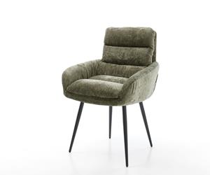DELIFE Esszimmerstuhl Abelia-Flex mit Armlehnen Chenille Olive 4-Fuß konisch Schwarz