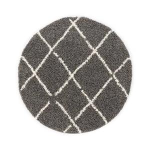 Boho&me Rond hoogpolig vloerkleed ruiten Habitat - grijs|wit - 100 cm