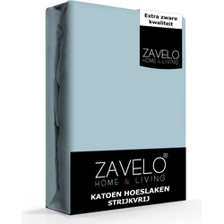 Zavelo Hoeslaken Katoen Strijkvrij Blauw-2-persoons (140x200 cm)