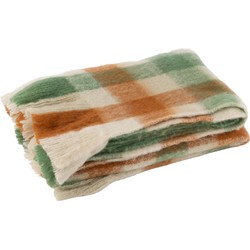 J-Line plaid Ruitjes + Franjes - textiel - wit|groen|bruin