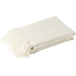 J-Line Plaid gwoven + franjes - viscose - wit - 180 x 130 cm