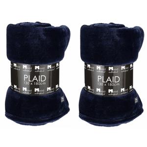 In the Mood Fleece deken/plaid - 2x - navy blauw - 130 x 180 cm - Bankdeken -
