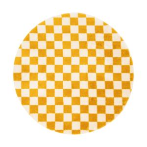 Xenos Vloerkleed checks - geel/wit - ø120 cm