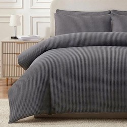 Zavelo Waffle Bliss Dekbedovertrek Antraciet - Luxe, Comfort en Tijdloze Stijl-1-persoons (140 x 200/220 cm)