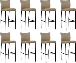 SHOPX HUISCOLLECTIE Set van 8 Taupe leren moderne barkrukken Revolt - poot vierkant zwart - Toledo Leer Mocca (taupe leer)
