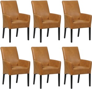SHOPX HUISCOLLECTIE Set van 6 Cognac leren landelijke eetkamerstoelen Just - Granada leer Sahara (cognac leer)
