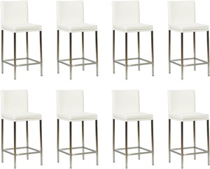 SHOPX HUISCOLLECTIE Set van 8 Witte leren moderne barkrukken Break - poot vierkant rvs - Toledo Leer Purewhite (wit leer)