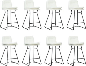 SHOPX HUISCOLLECTIE Set van 8 Gebroken witte leren industriële barkrukken Candy - staal zwart - Toledo Leer Bianco (gebroken wit leer)